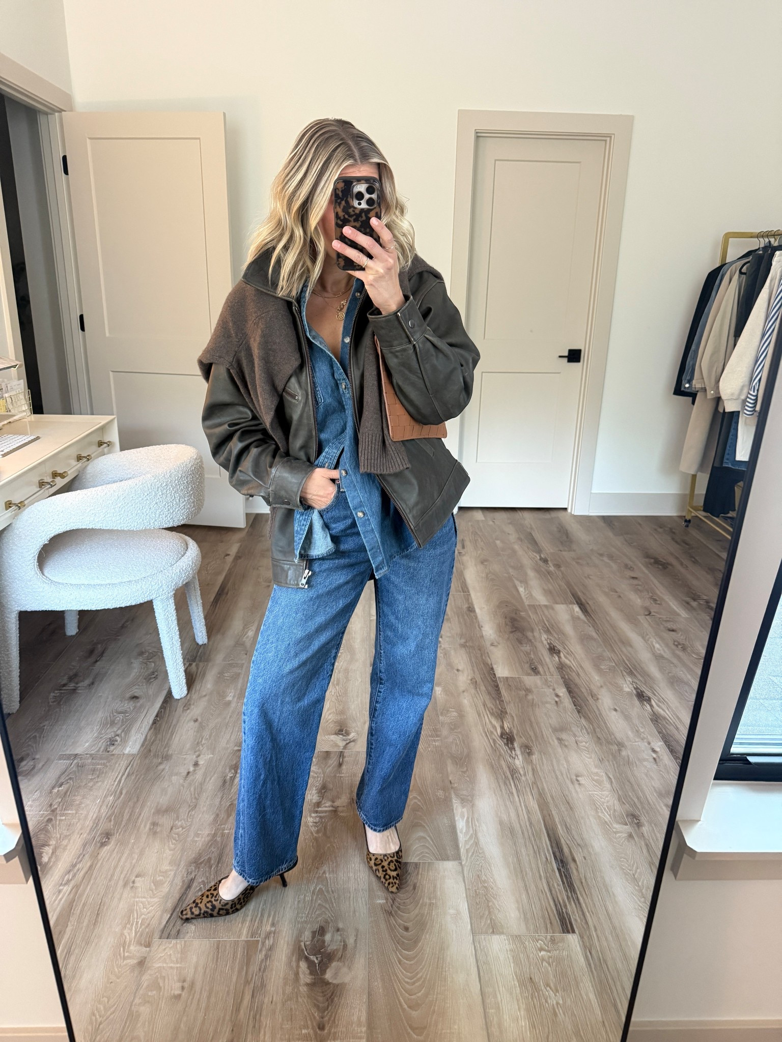 Wearing 25 jeans, xs denim shirt, small leather jacket, medium sweater, heels tts 

#LTKOver40 #LTKgrwm #LTKootd