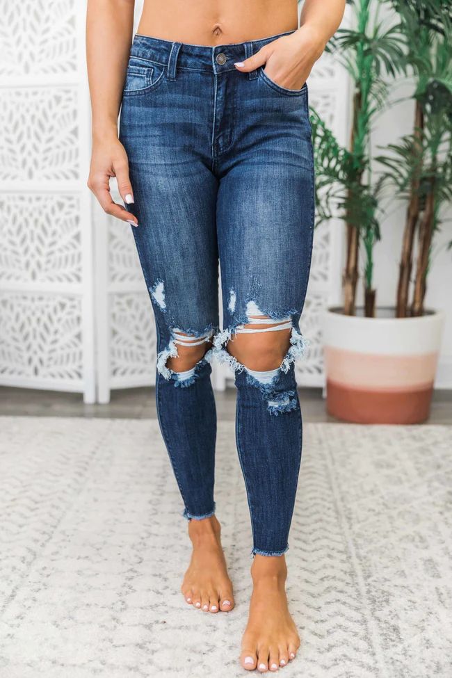 Carly Distressed Jeans Dark Wash | The Pink Lily Boutique