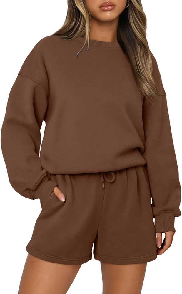 AUTOMET Womens Two Piece Outfits 2 Piece Lounge Matching Sets Fleece Sweatsuit Sweat Shorts Fashi... | Amazon (US)