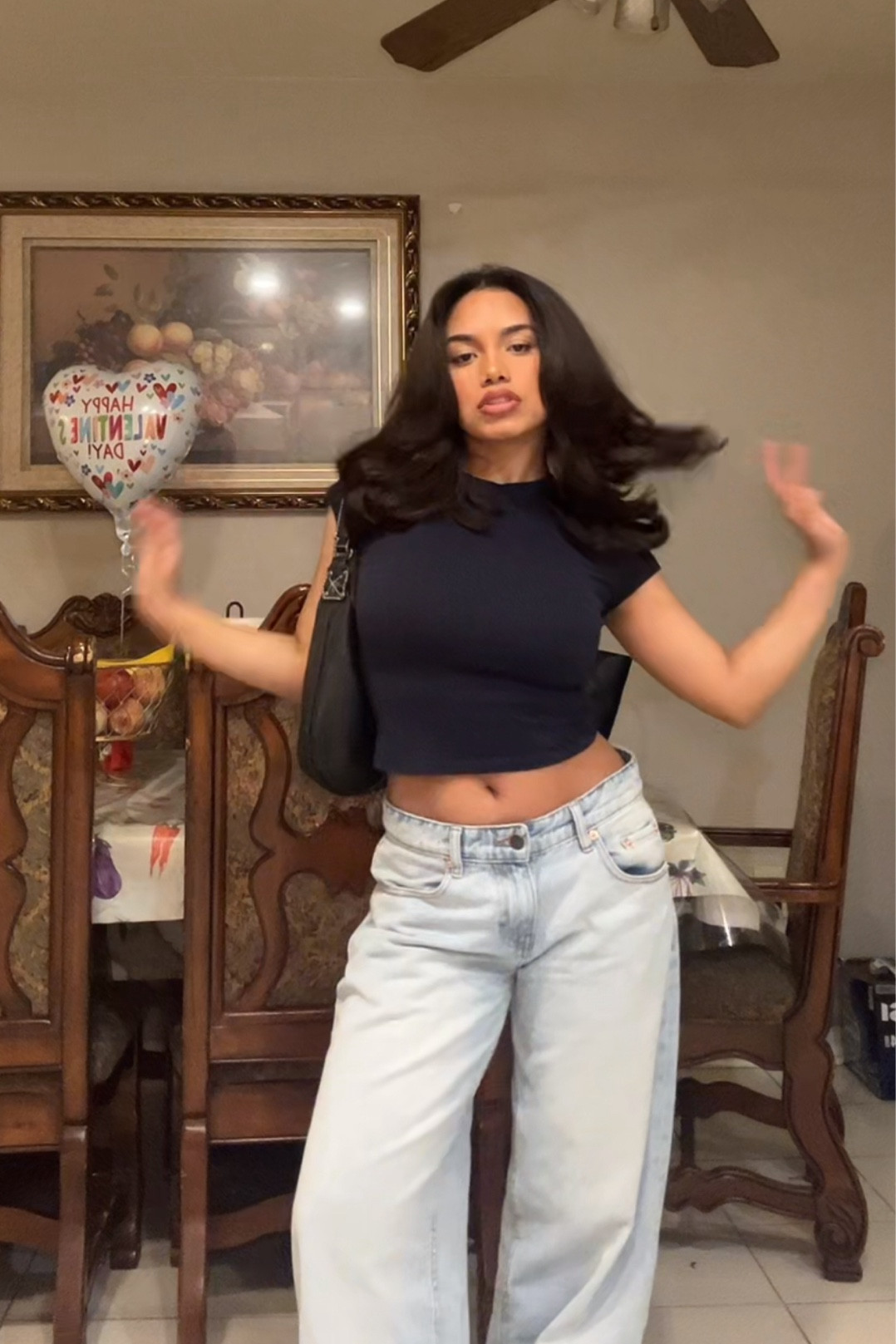 casual fit 
top: tj maxx navy top (s)
jeans: motel rocks(low rise parallel, extreme light blue wash) (w26 L32)