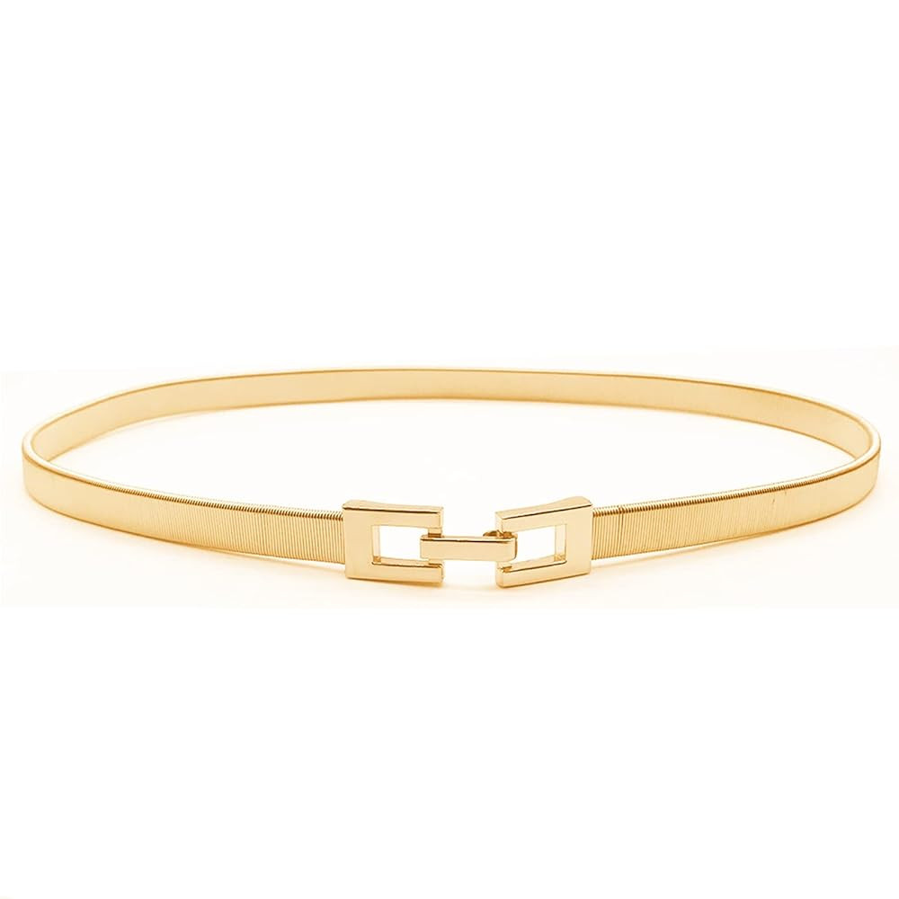 Skinny Waist Belt of Women Elastic Metal Stretch Chain Belt Gold and Silver | Amazon (US)