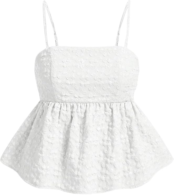 SOLY HUX Women's Spaghetti Strap Ruffle Hem Peplum Cami Top Jacquard Camisole | Amazon (US)