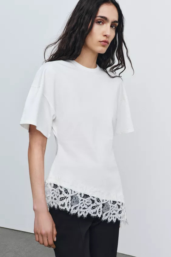 HEAVY COTTON LACE T-SHIRT | Zara Canada