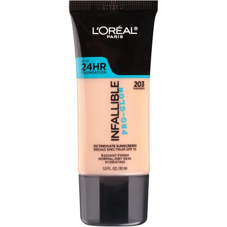L'Oreal Paris Infallible Pro-Glow Liquid Foundation Makeup, 203 Nude Beige, 1 fl oz | Walmart (US)