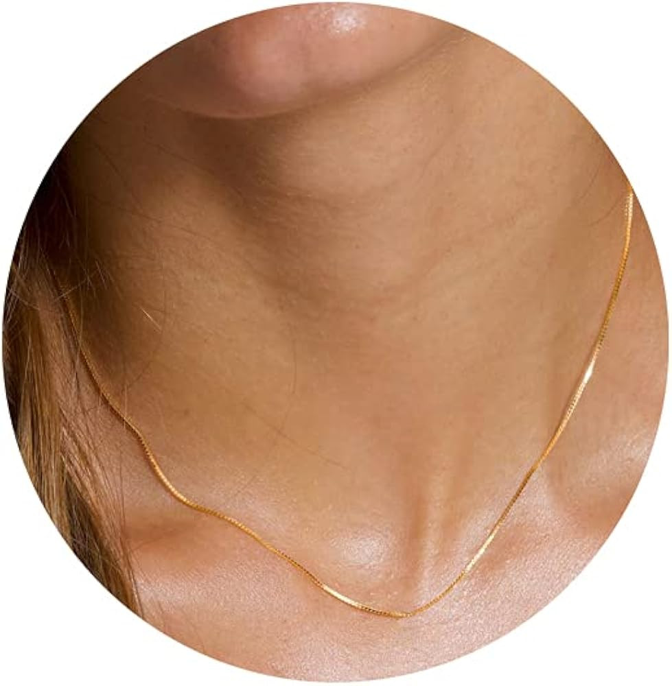 Minimalist Thin Gold Chain 18K Gold Plated Thin Box Chain Necklace Short Small Gold Chain Choker ... | Amazon (US)