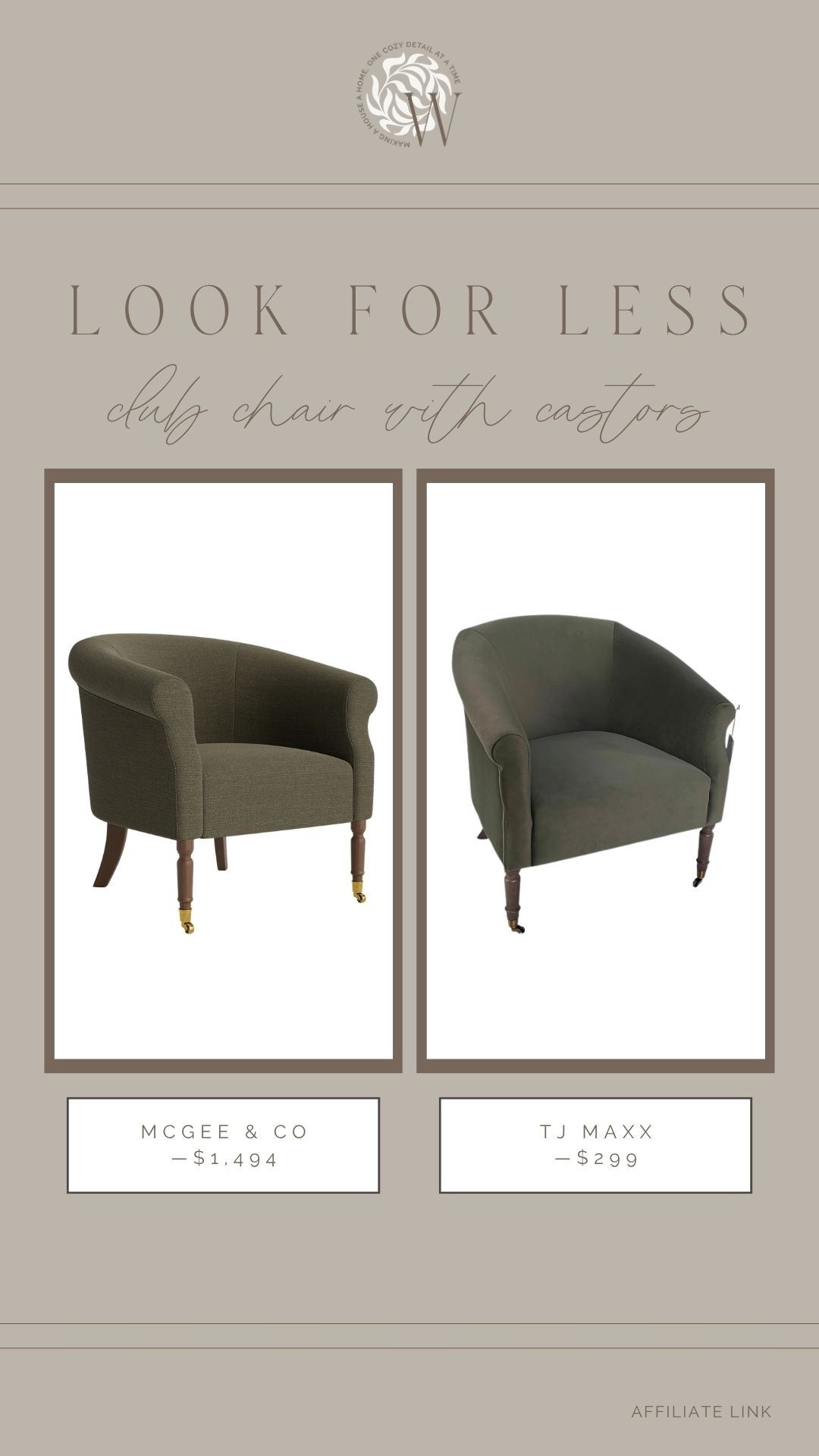 These club chairs are both absolutely beautiful! The shape, the warm green upholstery, the wood legs and castor wheels. Obsessed with this elevated style, especially for a home office or living space!

#LTKHome #LTKSaleAlert