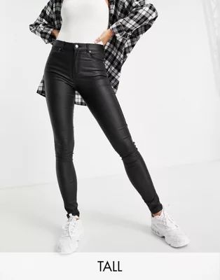 Dr Denim Tall Lexy mid rise super skinny jeans in coated black | ASOS (Global)