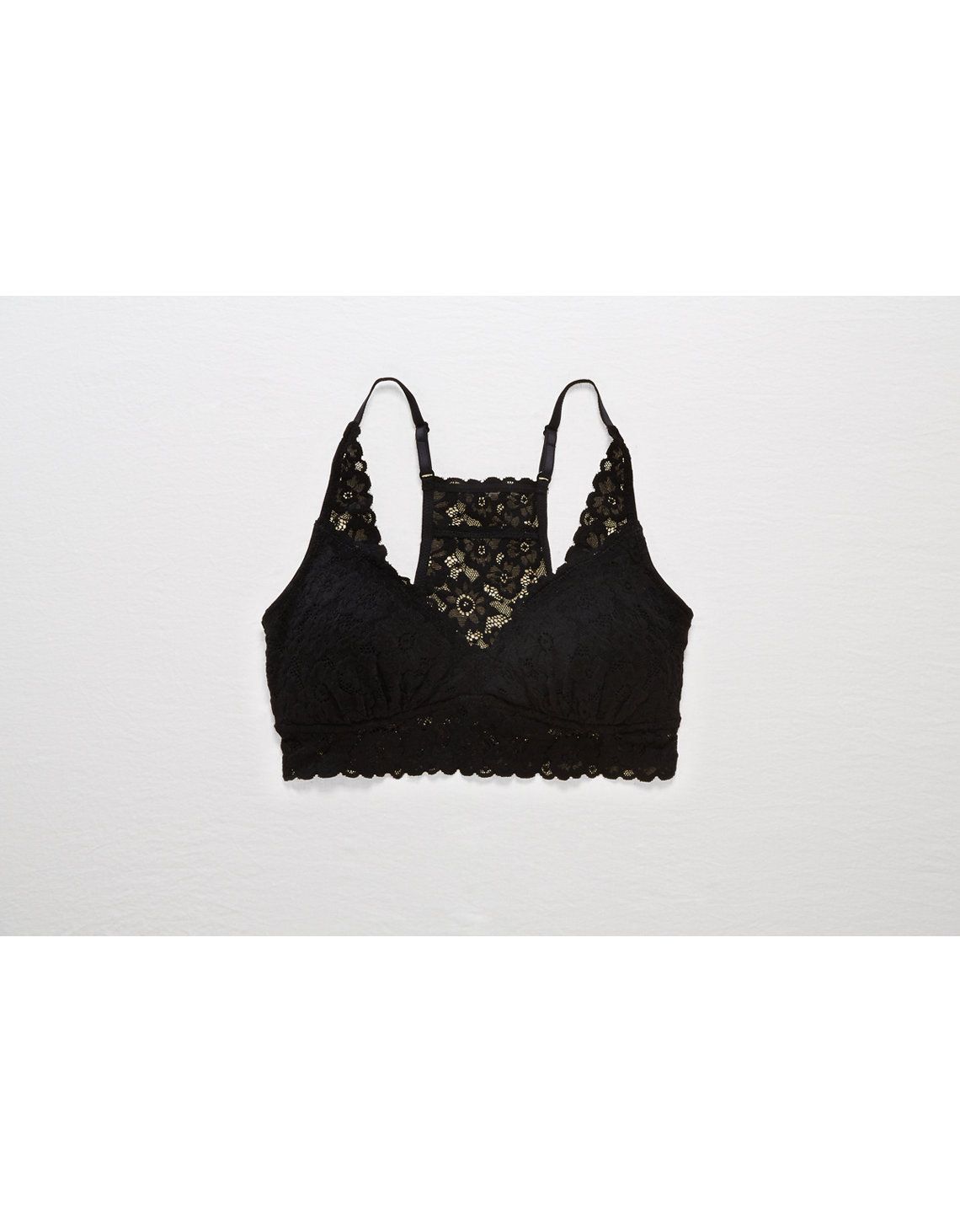 Aerie Padded Lace Racerback Bralette , True Black | American Eagle Outfitters (US & CA)