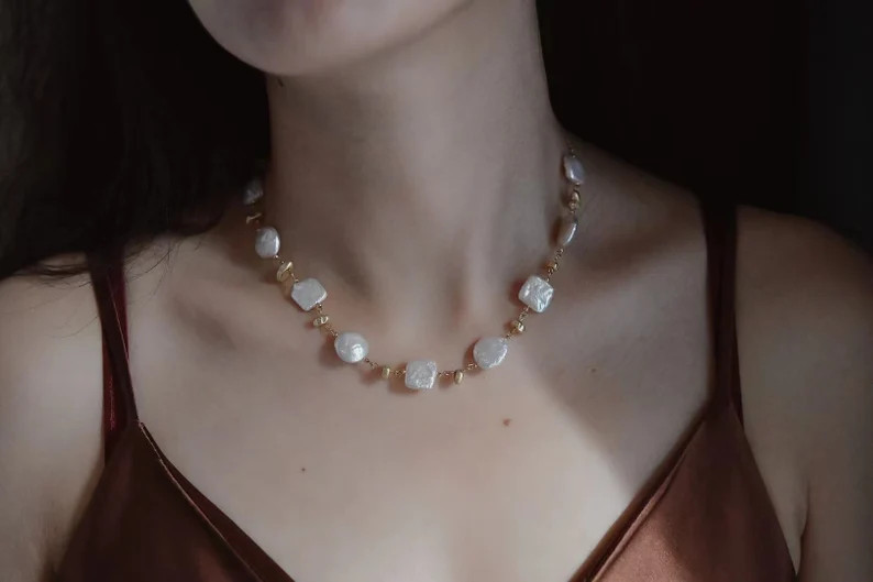 Timeless Treasure: White Baroque Pearl Necklace With Gold Plated Beads - Etsy | Etsy (US)