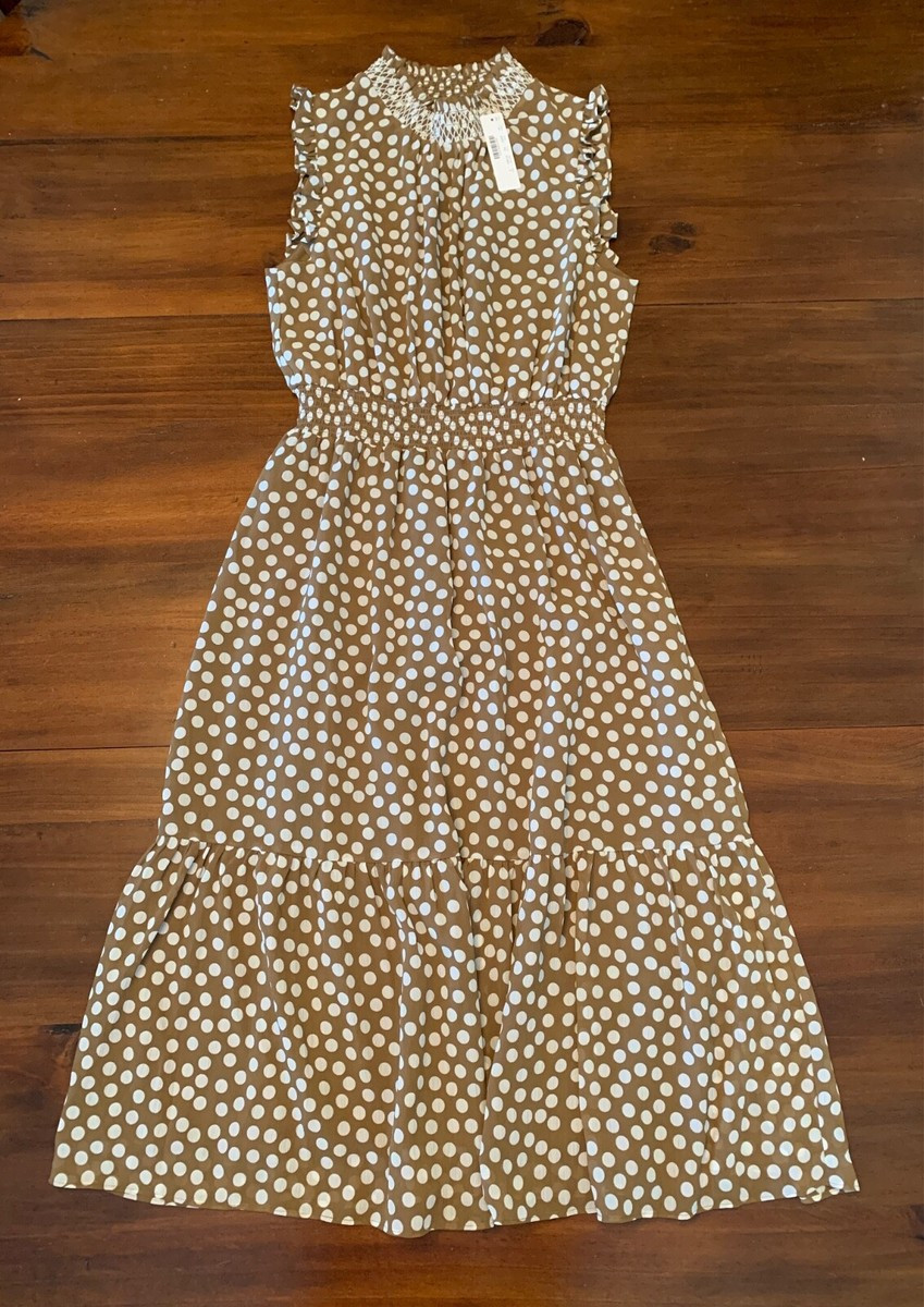 Jcrew Womens Size Small / Smocked waist midi dress polka dot brown Summer NWT  | eBay | eBay US