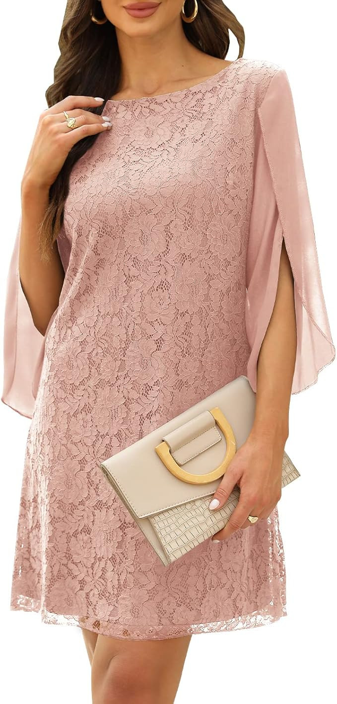 COOAN Women's Cocktail Elegant Lace Loose Dresses for Evening Party Wedding Guest Ball Gown | Amazon (US)