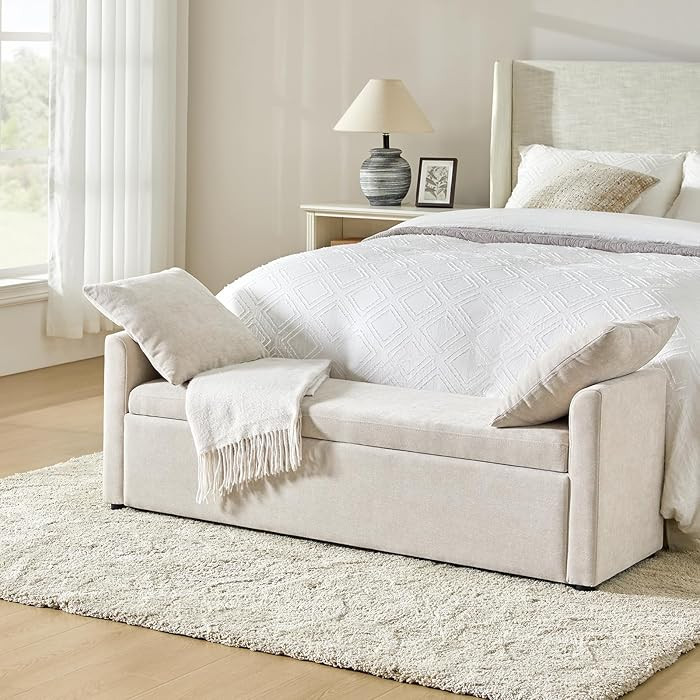 HULALA HOME Modern Storage Bench with Throw Pillows, 59.4" Extra Long Bedroom Ottoman Bench for E... | Amazon (US)