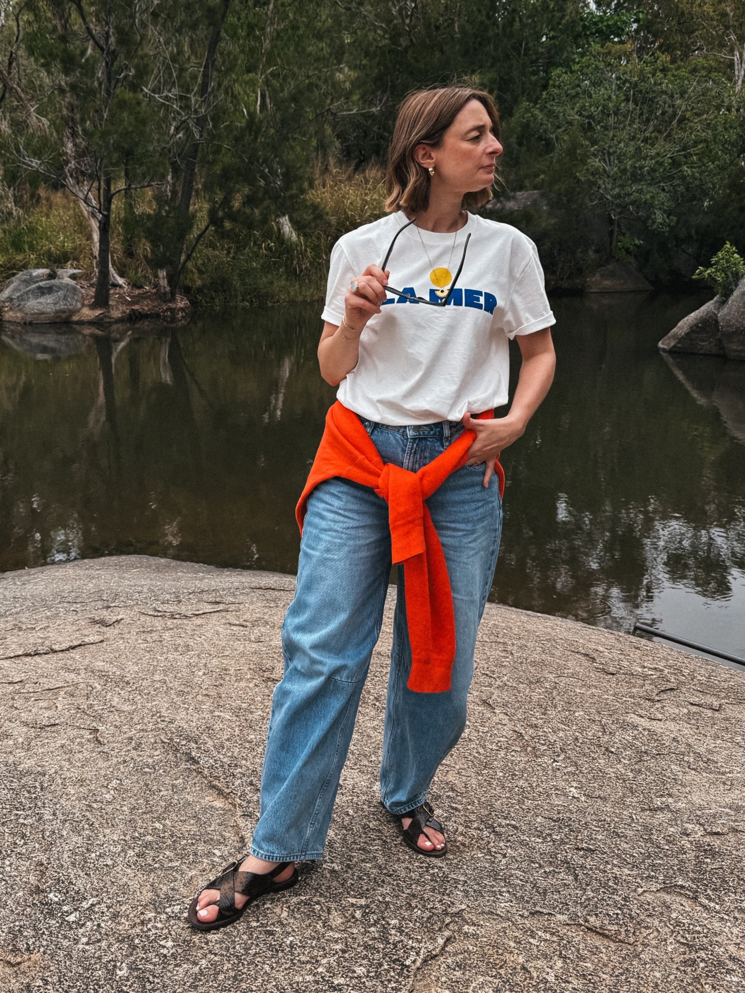 Holiday Look 
Jeans - Assembly Label. Wearing usual size 26 
Tee - Little Palma. Wearing S/M
Sandals - Sezane. Tts 
Sweater - Uniqlo. Sized up to a large 

#LTKFashionMonth #LTKaustralia #LTKspring
