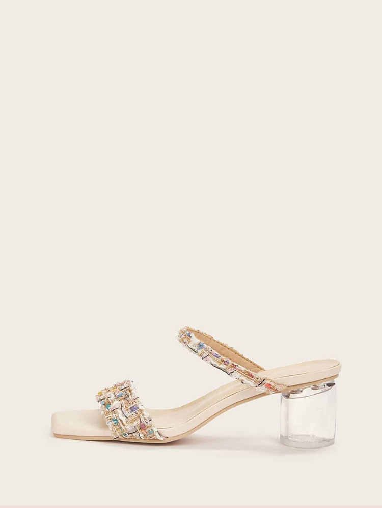 Tweed Open Toe Transparent Chunky Heels | SHEIN