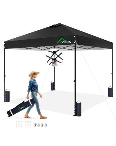 10x10 Pop Up Canopy Tent,300D Silver-Coating Top,Pop Up Canopy Tent Instant Portable Shelter with 1-Button Push and Wheel Carry Bag, 8 Stakes and 4 Upgrade Heavy Duty Canopy Weights (Black) | Amazon (US)