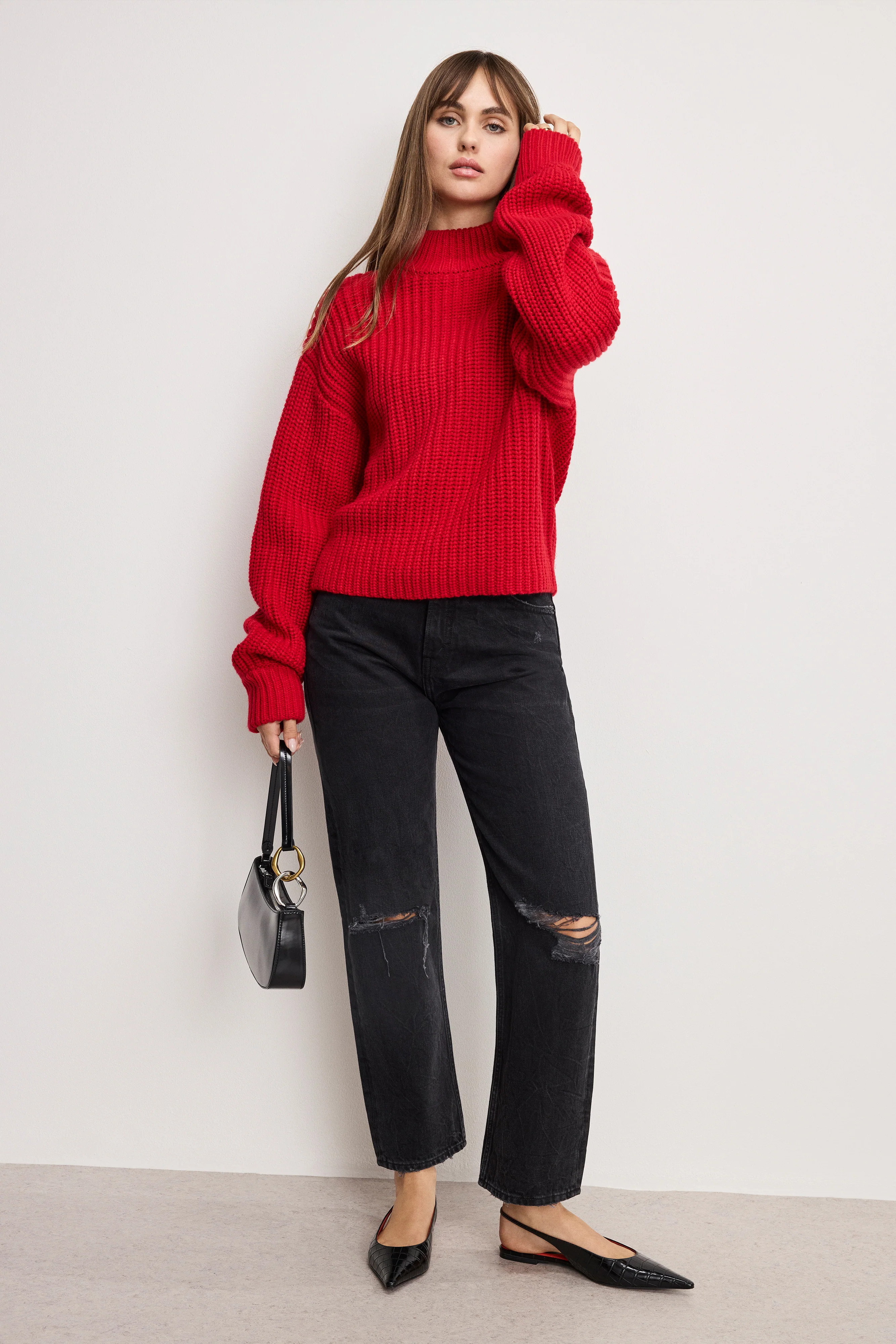 CHUNKY KNIT MOCK NECK SWEATER | CHILI001 - GOOD AMERICAN | Good American
