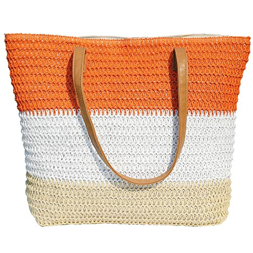 JNF Large Beach Bags for Women Crochet Beach bag Rattan Woven Tote Bag Bohemian Straw Beach Bags and Totes Shoulder Strap Bag (Straw Beach bag 11) | Amazon (US)