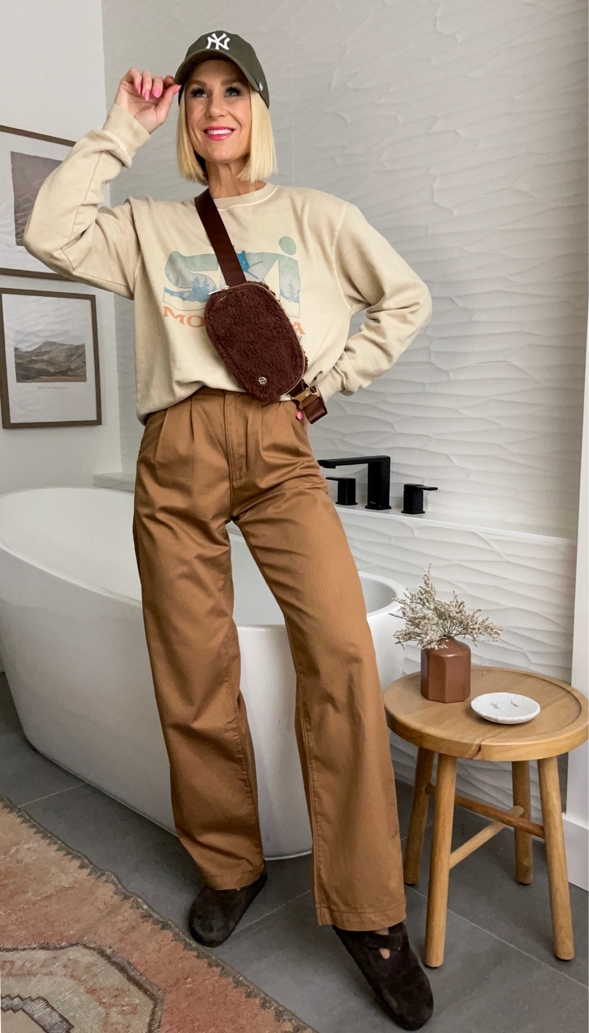 Pants restocked AND apart of the 30% off sale! Grab a pair of jeans, too(linked below)! Obsessed with this brands graphic sweatshirts & tees. So soft, fun prints and priced 👌🏼. Belt bag, Birks and ball cap I live in!
Sizing:
Pants run big, size down. Wearing 26x32
Sweatshirt: runs TTS, wearing a medium. 
Size up in birkenstock clogs


#LTKGiftGuide #LTKsalealert #LTKHoliday