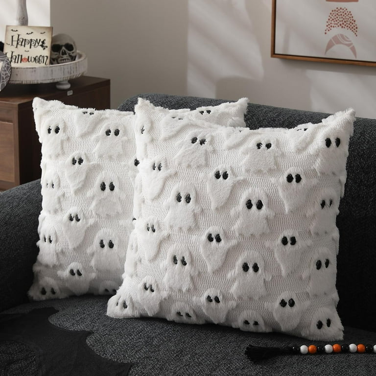 Halloween Pillow Covers 18x18 inch Set of 2 White Ghost Throw Pillow Cases Soft Plush Faux Fur Wo... | Walmart (US)