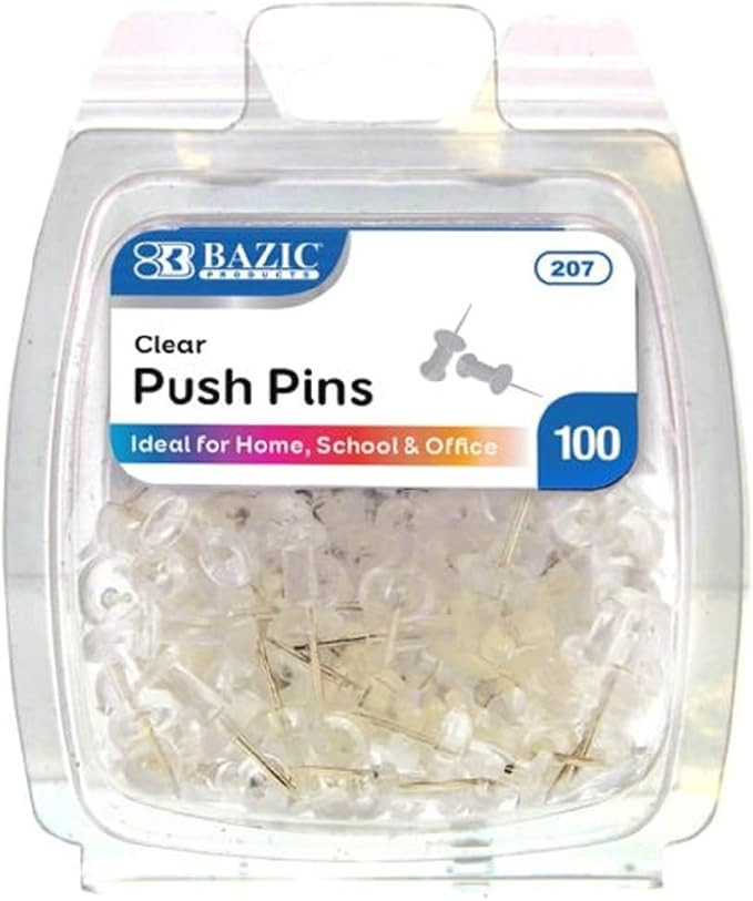 BAZIC Transparent Push Pins, Clear, 100 Per Pack (packaging may vary) | Amazon (US)