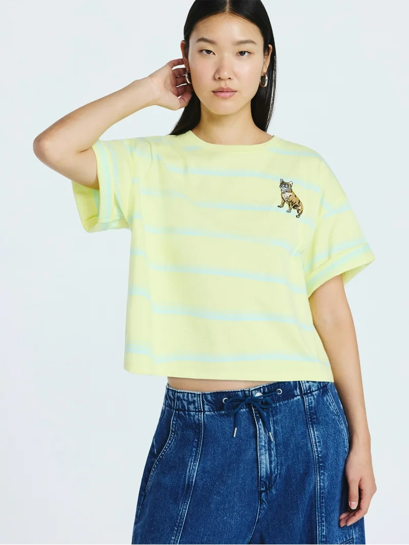 Scoop Women’s and Women's Plus Cotton Cropped Tee with Short Sleeves, Sizes XS-4X | Walmart (US)