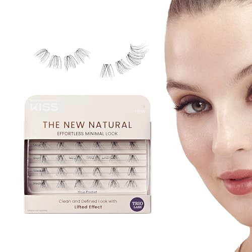 KISS The New Natural Effortless Minimal Look False Eyelashes 16mm, Trio Clusters Pack, NNT01, 24 Wisps | Amazon (US)
