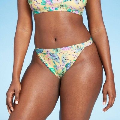 Juniors' Cheeky Mid Waist Bikini Bottom - Xhilaration™ Yellow Tropical Print | Target