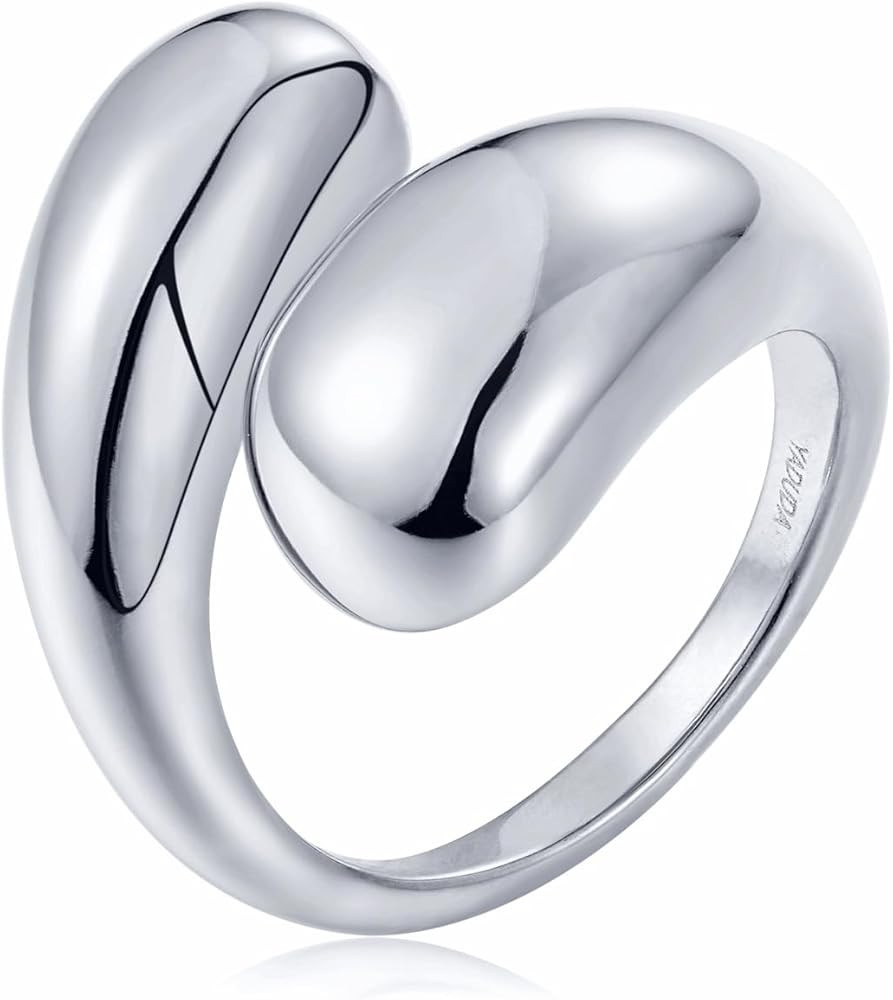 YADUDA Gold Silver Rings Set for Women Chunky Statement Rings ZC Dome Evil Eye Croissant ring Thi... | Amazon (US)