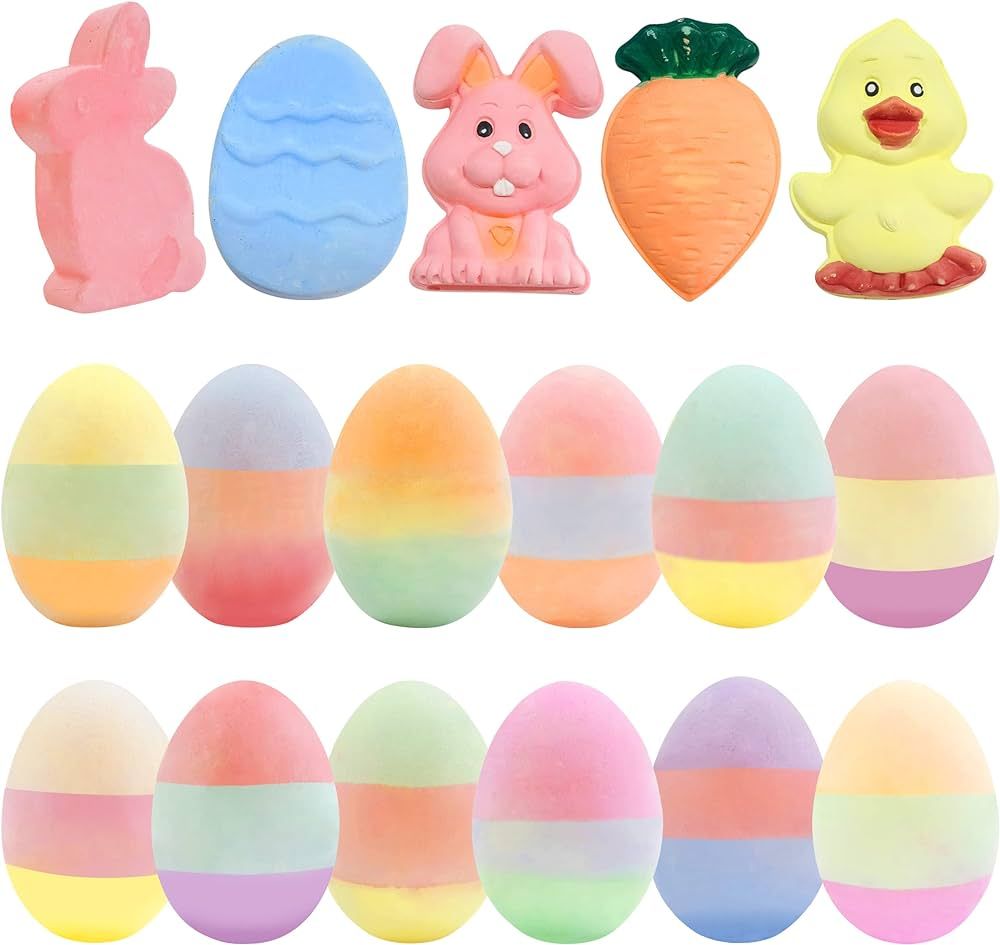 Holydeck 17 Pcs Colorful Easter Sidewalk Chalks,Non-Toxic Jumbo Chalk with Easter Eggs Rabbit Car... | Amazon (US)