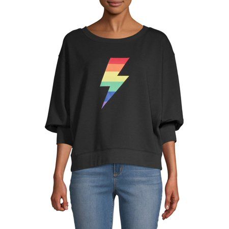 Sweet Romeo Women's Athleisure Rainbow Lightning Bolt Doleman Sleeve | Walmart (US)