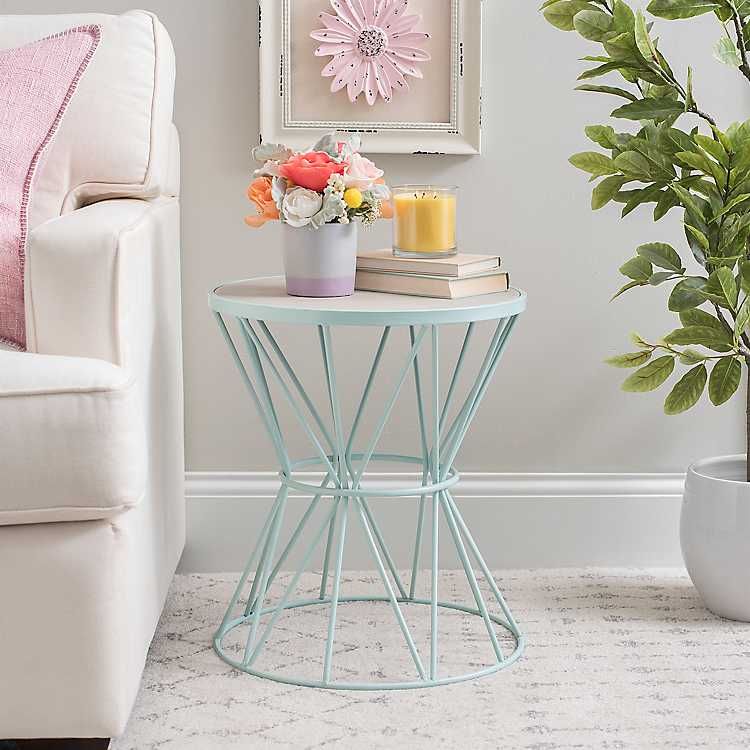 Turquoise Wire Table with Wood Top | Kirkland's Home