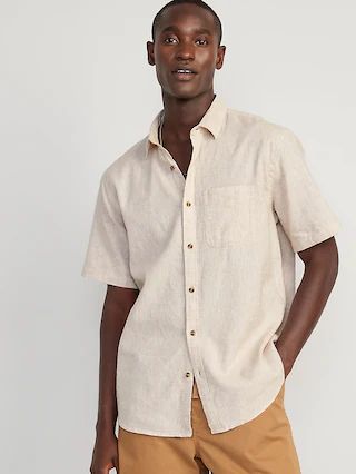 Regular-Fit Everyday Short-Sleeve Linen-Blend Shirt for Men | Old Navy (US)