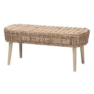 Raisa Grey Kubu Rattan Dining Bench 43.7 in. | The Home Depot