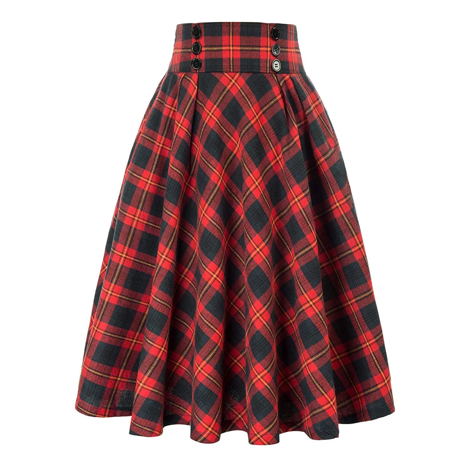 TANGNADE Women Fashion Casual Plaid SkirtWith Pockets Vintage High Waist Pleated Skirt - Walmart.... | Walmart (US)