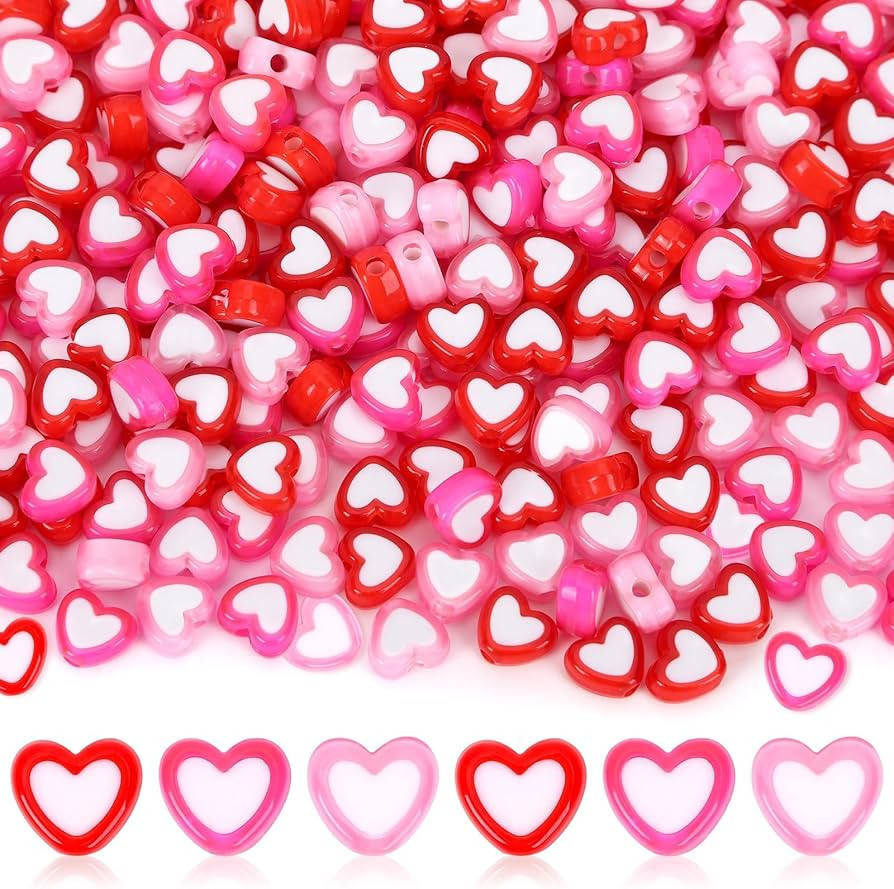 Augshy 700Pcs Heart Beads,Valentines Day Red Pink Heart Pony Beads for Jewelry Making Party Decor... | Amazon (US)