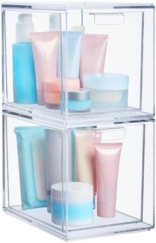 STORi Audrey Stackable Bin Clear Plastic Organizer Drawers | 2 Piece Set | Organize Cosmetics and... | Amazon (US)