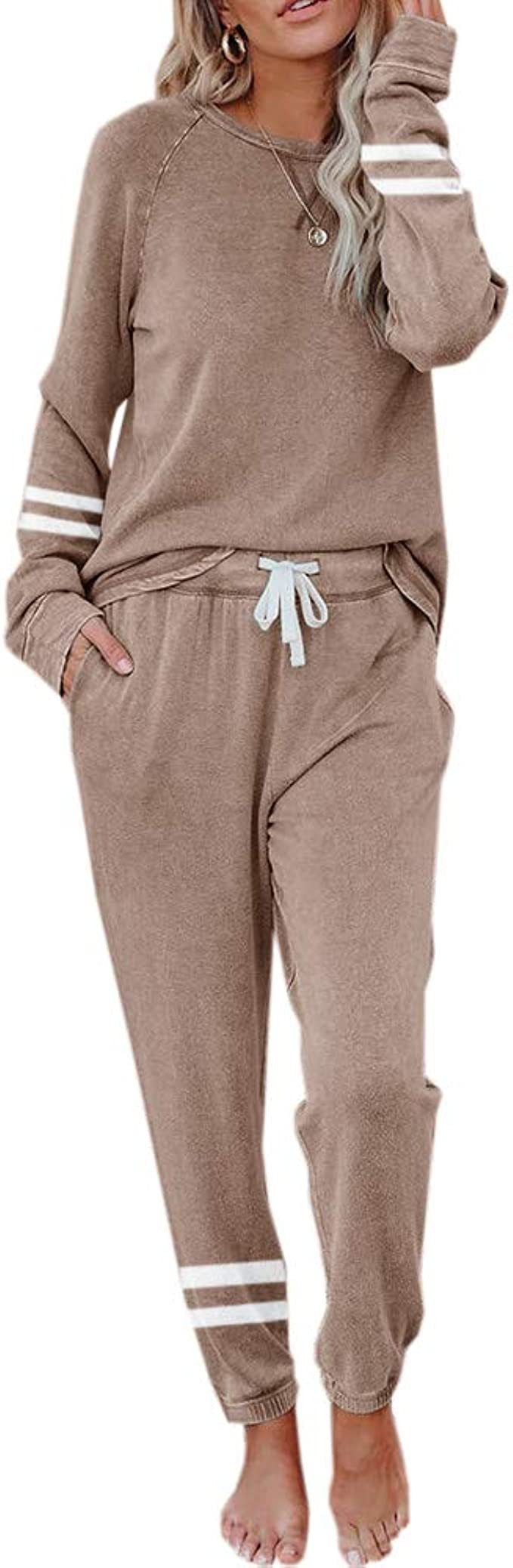 Eurivicy Women's 2 Piece Outfits Set Color Block Long Sleeve Pullover and Drawstring Sweatpants L... | Amazon (US)