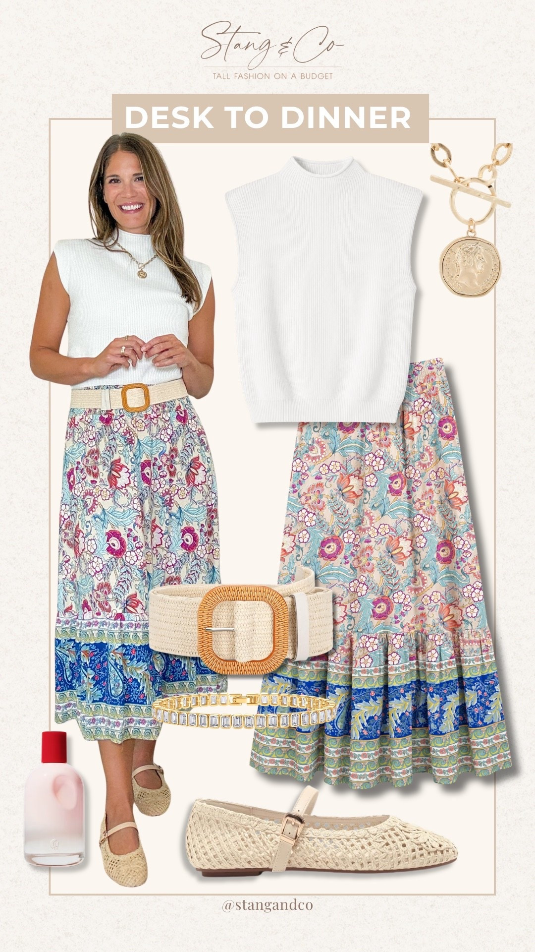This desk to dinner outfit is exactly how I like to style summer workwear. The floral midi skirt has beautiful movement, and the sleeveless sweater keeps it polished while still feeling comfortable enough to wear all day.

Tall girl outfits, Desk to dinner outfit, Floral midi skirt, Sleeveless sweater, Tall friendly clothing, Summer workwear, Office outfits, Business casual style, Teacher outfits, Feminine workwear, 6 foot style, Stang and Co

#LTKTall #LTKSeasonal #LTKWorkwear