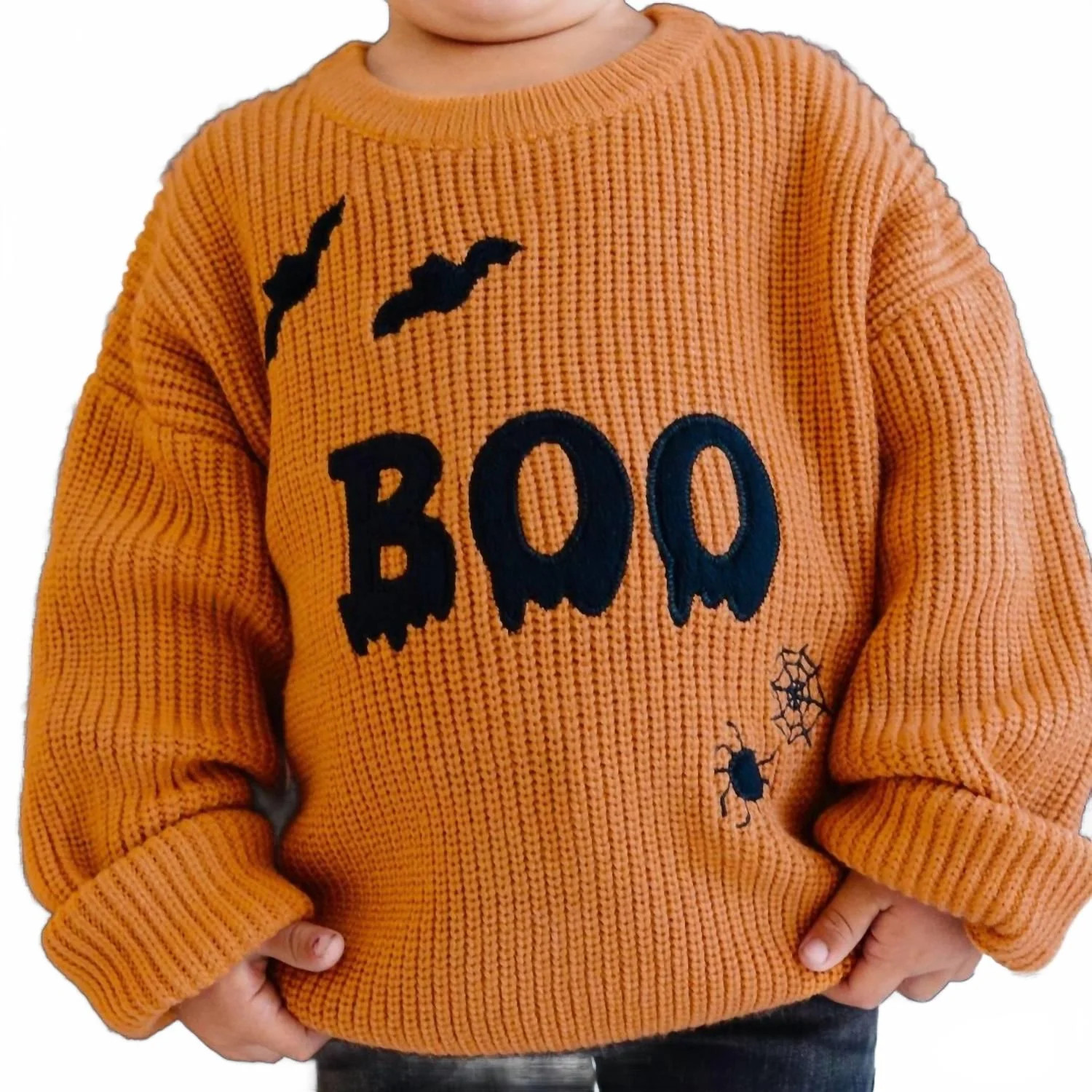 Kid's Boo Bat Halloween Sweater In Orange | Shop Simon