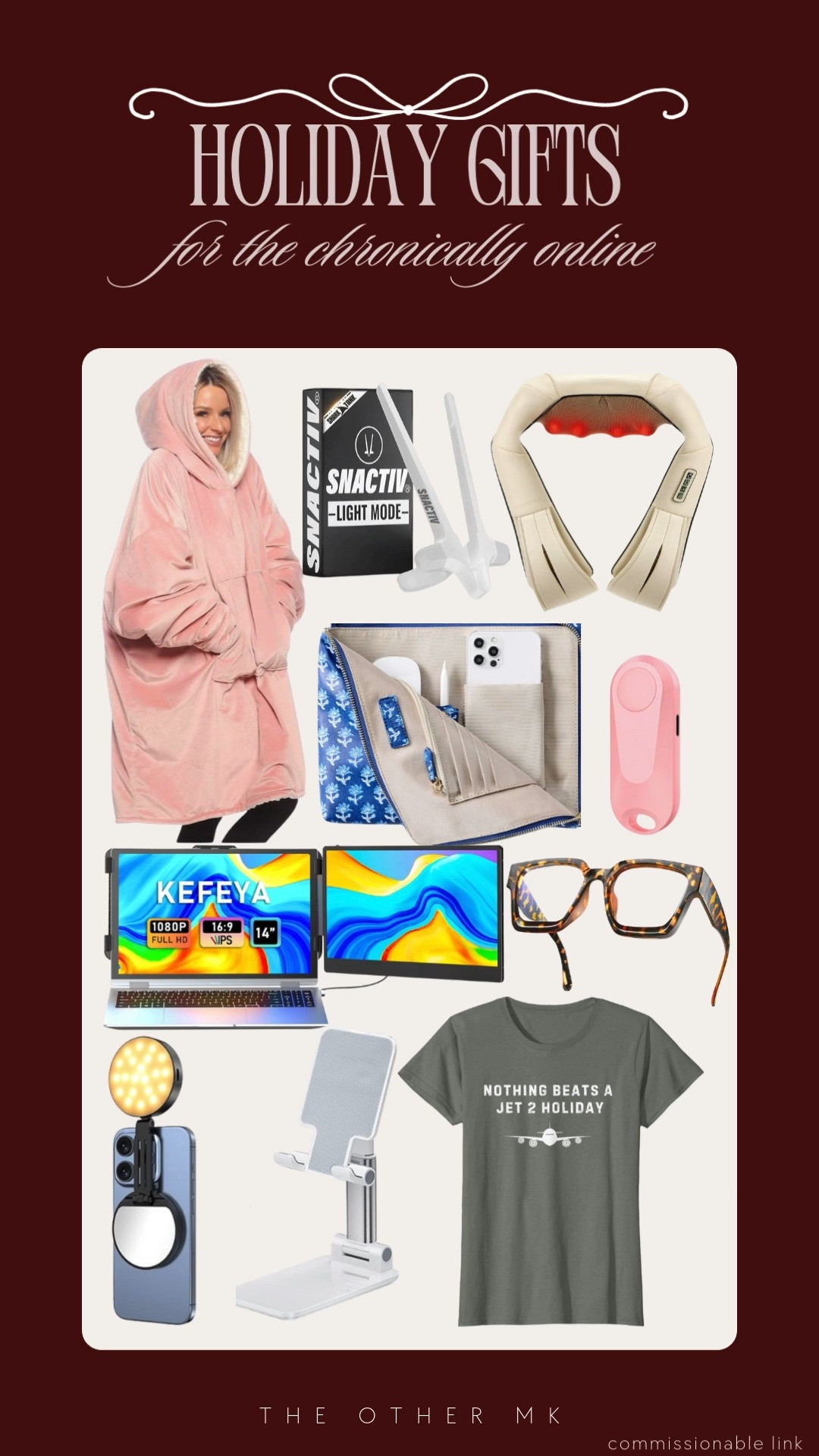 holiday gifts, Christmas gifts, trendy gifts, wishlist, holiday favorites, gifts for the bookish one, back massager, remote control, wearable blanket, reading glasses, phone holder, phone light, snactiv, screen extender 

 

#LTKGiftGuide #LTKHoliday #LTKSaleAlert