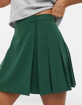 ASOS DESIGN pleated mini skirt in forest green | ASOS (Global)