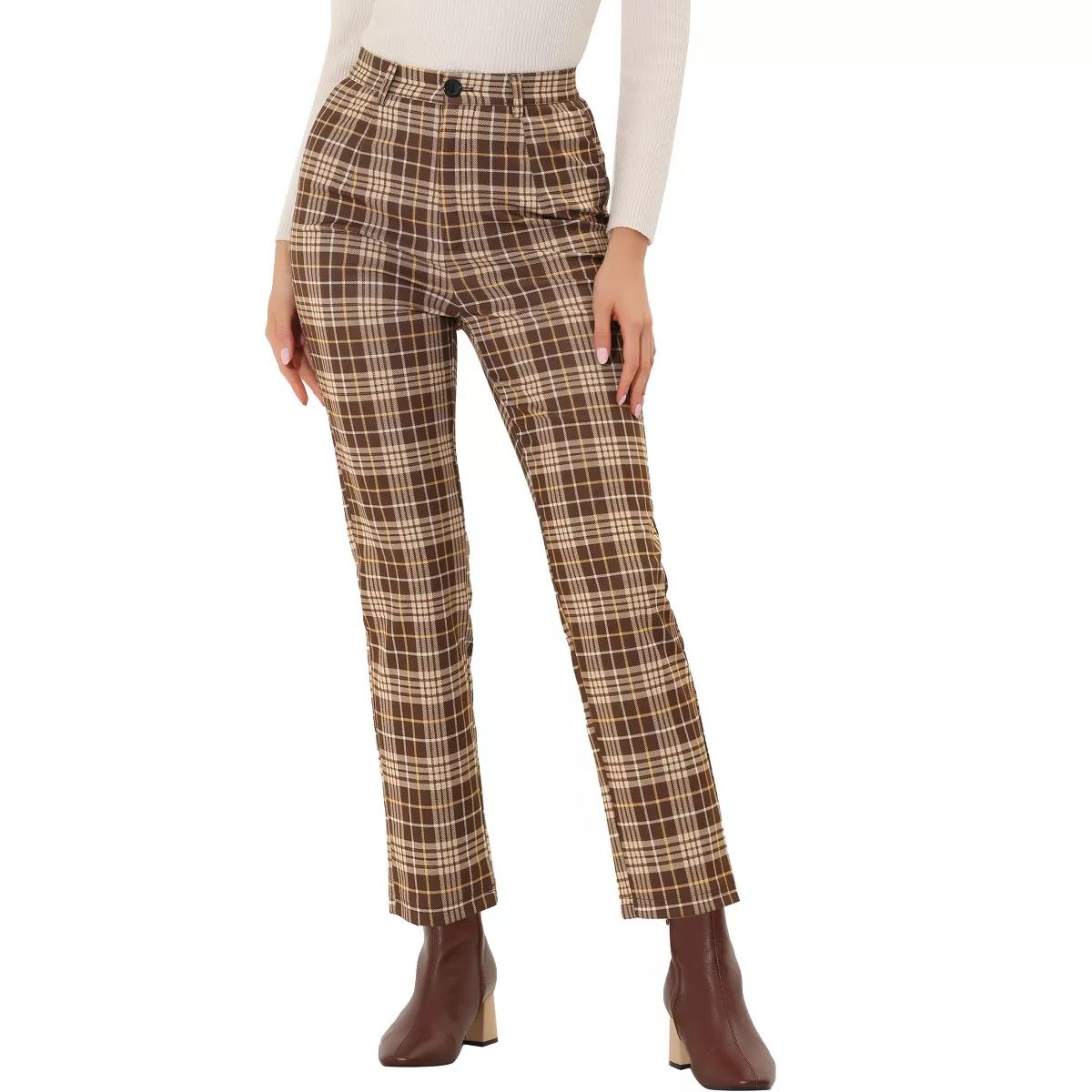 Allegra K Women's Plaid Tartan High Waisted Button Casual Pants | Target