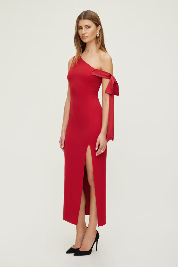Off Shoulder Bow Maxi Dress | Dynamite Clothing