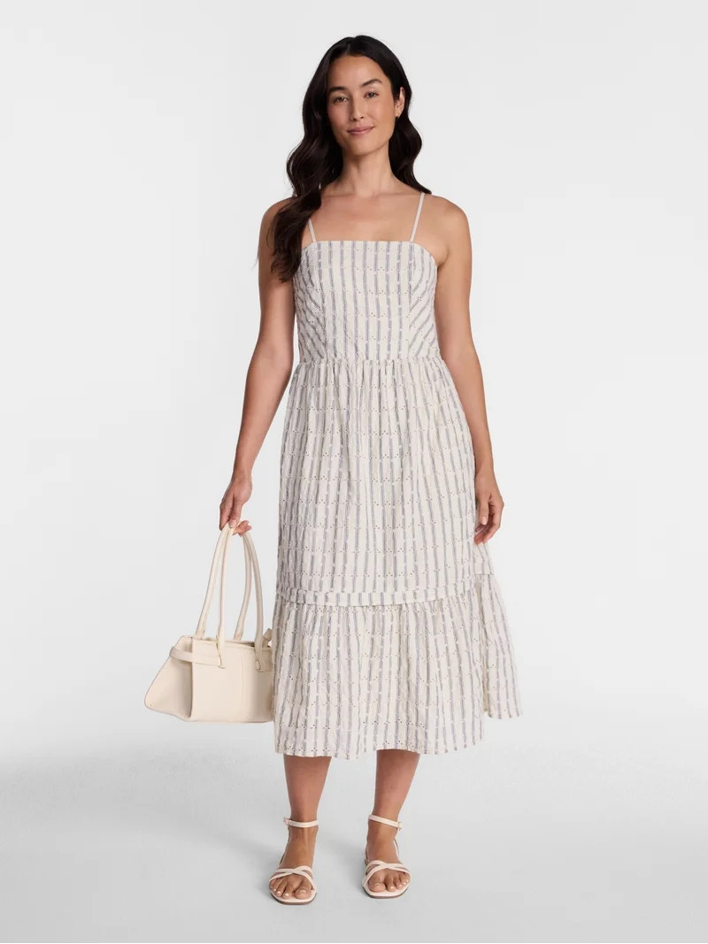 Time and Tru Women's Sleeveless Eyelet Cotton Midi Dress, Sizes XS-XXXL | Walmart (US)