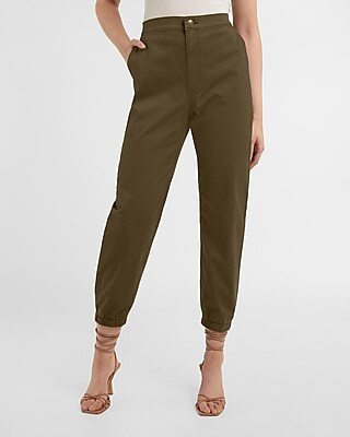High Waisted Elastic Waistband Twill Jogger Pant | Express
