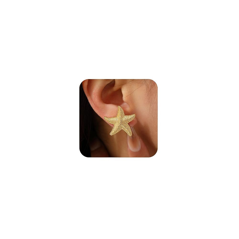 Starfish Shell Stud Earrings for Women Gold Silver Chunky Seashell Drop Dangle Earring Beach Summ... | Amazon (US)