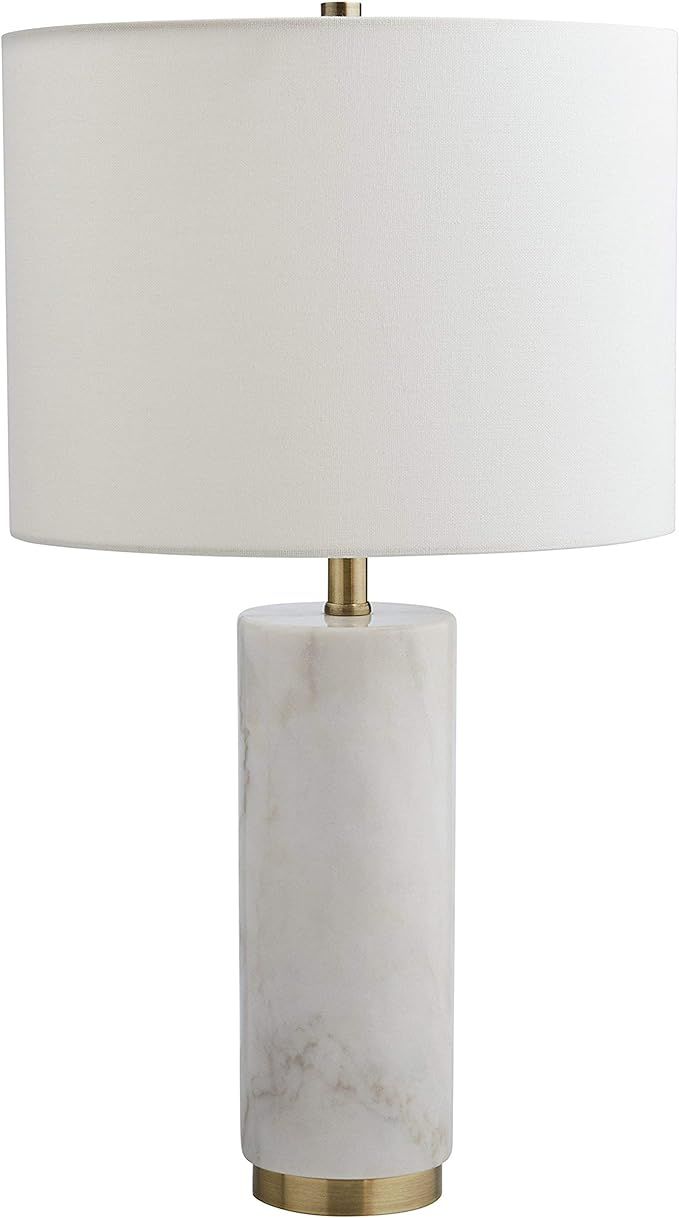 Amazon Brand – Rivet Mid-Century Modern Marble Pillar Table Desk Lamp with Light Bulb, 22"H, Wh... | Amazon (US)