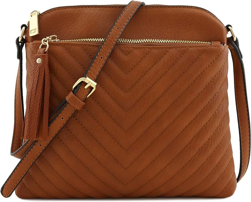 FashionPuzzle Chevron Quilted Medium Crossbody Bag with Tassel Accent | Amazon (US)
