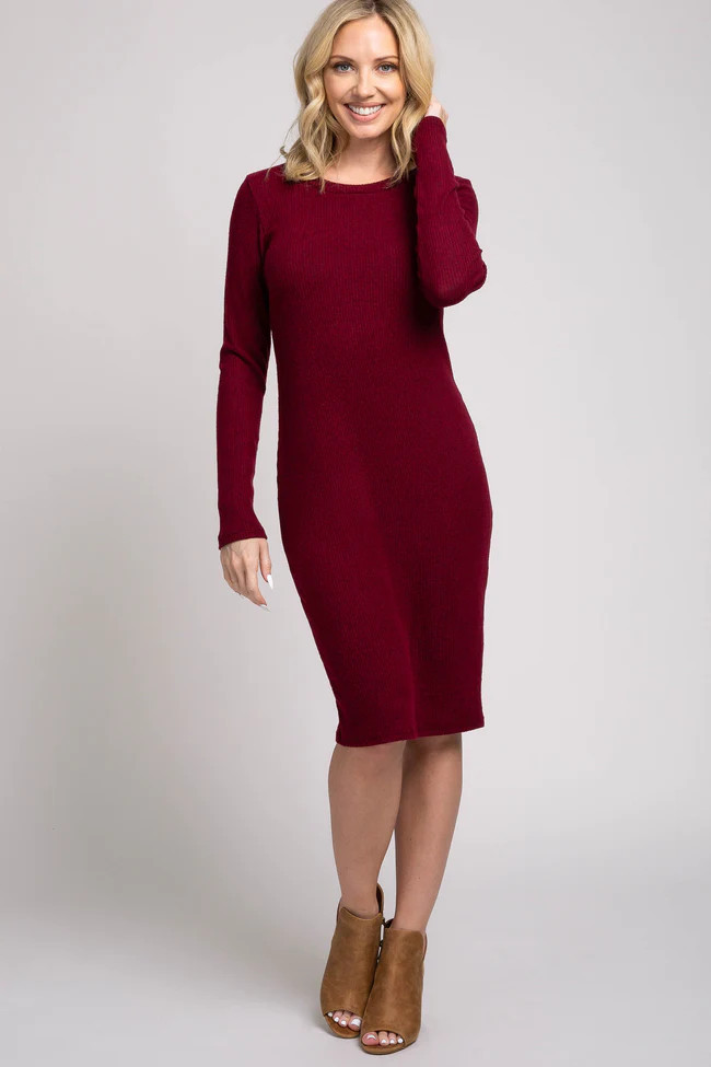 Burgundy Knit Long Sleeve Sweater Dress | PinkBlush Maternity