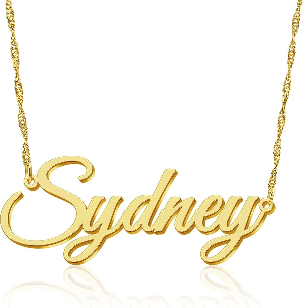 Yofair Custom Name Necklace Personalized 18K Gold Plated Nameplate Pendant Gift for Women | Amazon (US)